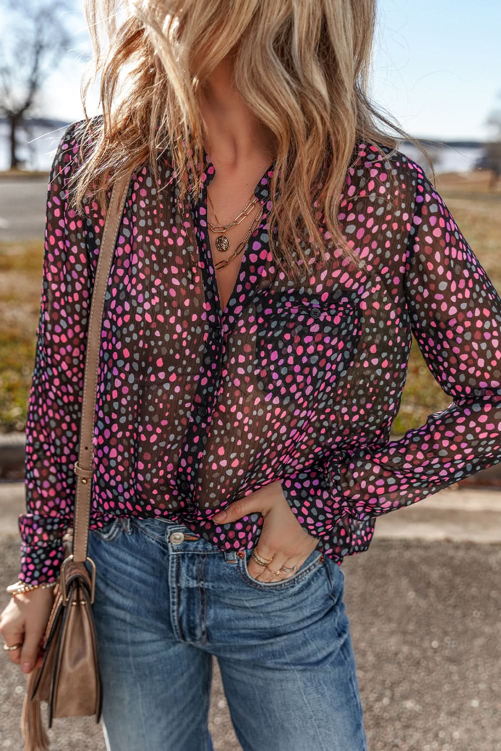 Grape Wine Polka Dot Printed Buttoned Casual Shirt - Love Salve